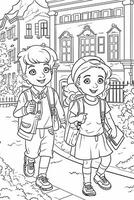 Coloring book school kids theme. Black and white illustration. photo