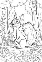 Coloring book page for kids. Squirrel isolated on white background. Black and White. photo