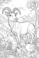 Cute deer coloring page for kids. Black and white. photo