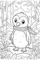 Coloring book page penguin for kids. photo