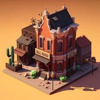 Wild west town scenery,3D cute style. Digital illustration. AI photo