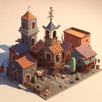 salvaje Oeste pueblo paisaje, 3d linda estilo. digital ilustración. ai foto