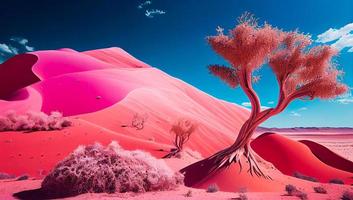 Landscape with pink desert landscape AI photo