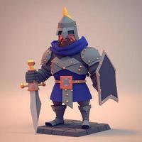 Medieval knight in armor, 3d, cute style. Digital illustration. AI photo