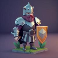 Medieval knight in armor, 3d, cute style. Digital illustration. AI photo