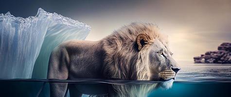 blue ice lion illustration art. AI photo