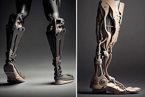 Cropped Illustration of a Man Walking with a Prosthetic Leg. AI photo