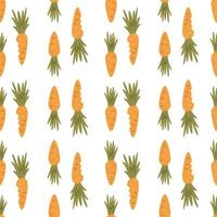 Easter theme related decorative pattern. Vertical orange carrot repeated background. Seamless design for farmers market. Food wrapping paper. Hand drawn flat vector illustration isolated on white