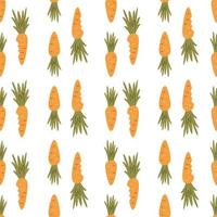 Easter theme related decorative pattern. Vertical orange carrot repeated background. Seamless design for farmers market. Food wrapping paper. Hand drawn flat vector illustration isolated on white