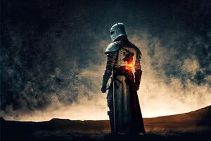 Knight Templar from the back with desert in the background. photo