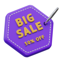 big sale 3d rendering icon illustration, png transparent background, shopping and retail