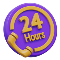 24 hour services 3d rendering icon illustration, png transparent background, shopping and retail