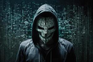 hacker hombre ataque máscara binario uno foto