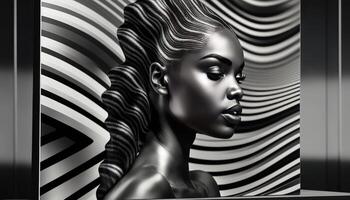 línea Arte de un negro mujer zigzag líneas óptico imagen generativo ai foto