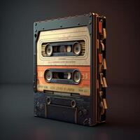 Retro cassette tape on black background photo