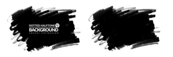 Vector big hand drawn brush strokes with dotted halftone effect. Monochrome design element. One color monochrome artistic hand drawn backgrounds.