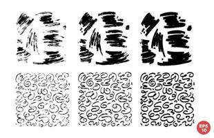 Marker drawn scribble square composition vector set. Childish drawing. Hand draws calligraphy swirls. Curly brush strokes, marker scrawls as graphic design elements set.