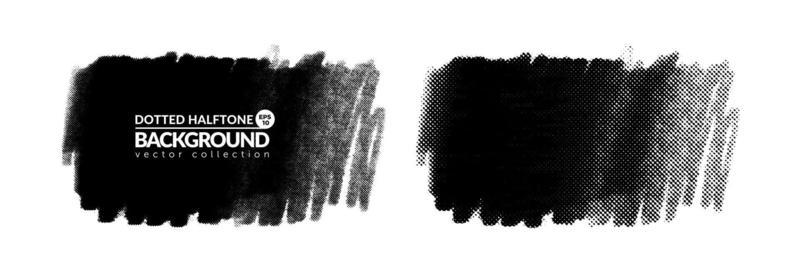 Vector big hand drawn brush strokes with dotted halftone effect. Monochrome design element. One color monochrome artistic hand drawn backgrounds.