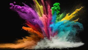 holi paint color powder explosion close up image on black background photo