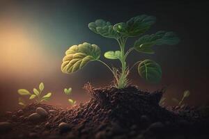 relax developing plant Young plant with ground back sunshine generative AI photo