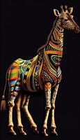 giraffe face on black background photo