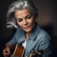 old woman playing acoustic guitar. illustration photo