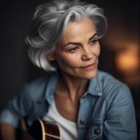 old woman playing acoustic guitar. illustration photo