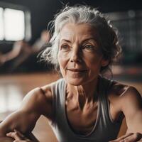Older woman activity in gym. illustration photo