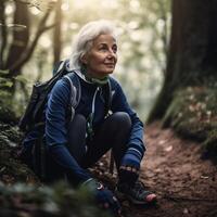 Older woman activity in nature. illustration photo