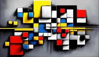 , cubist painted abstract colorful rectangles in mondrian style background. Trendy geometric design. photo