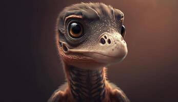 Generative AI, baby of velociraptor, ancient carnivore dinosaur, extinct animal. Cute small animal. photo