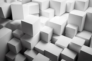 Abstract white cubes background, 3d render illustration, square shapes. photo