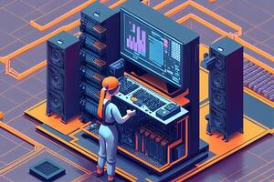 Isometric big data center concept with big data processing and storage of information illustration photo