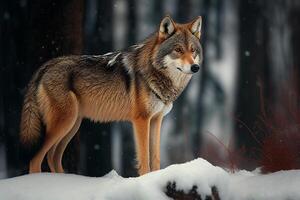 lobo en invierno bosque. del perro lupus del perro. generativo ai foto