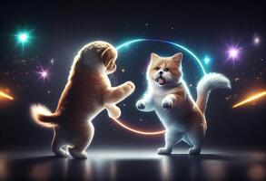 cat and dog dancing on stage photo