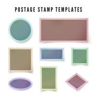 Retro colorful postal stamp template with shadow. Blank postage stamp with perforated border. illustration isolated on white background vector