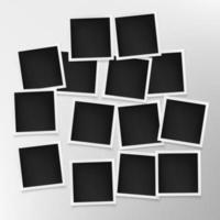 Set of photo frames on grey wall. Template of photography board. Vector illustration