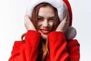 woman wearing santa costume fashion luxury posing holiday christmas photo