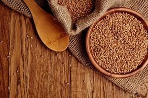 wooden table food natural ingredients view from above photo