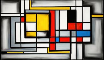 generativo ai, cubista pintado resumen vistoso rectángulos en Mondrian estilo antecedentes. de moda geométrico diseño. foto