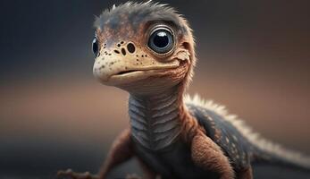 , baby of velociraptor, ancient carnivore dinosaur, extinct animal. Cute small animal. photo