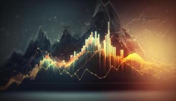 generativo ai, valores mercado gráfico líneas, financiero grafico en tecnología resumen antecedentes representar financiero crisis, financiero fusión de un reactor. tecnología concepto, comercio mercado concepto. foto