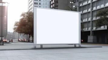 , Realistic street big billboard mock up blank for presentation advertising. Outdoor sign blank in the futuristic city, business concept photo