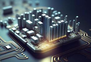 Circuit light city. Technology and science background. 3d illustration photo