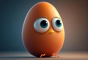 Cute brown chicken egg with eyes, 3d rendering. Computer digital drawing. photo