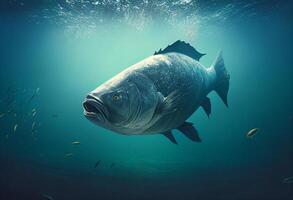 Whale shark swimming in deep blue ocean water. 3D Rendering photo