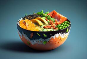 Hawaiian Sashimi Bowl with Salmon, Tuna, Avocado and Vegetables photo