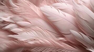 , Beautiful light pink closeup feathers, photorealistic background. Small fluffy pink feathers randomly scattered forming photo