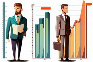 3d business man with a briefcase and a graph on a white background photo