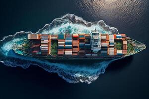 Container ship in the sea. Top view. photo